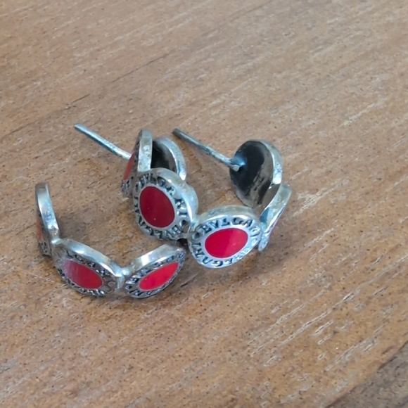Bulgari Silver Earrings with Red Accents - Picture 4 of 4